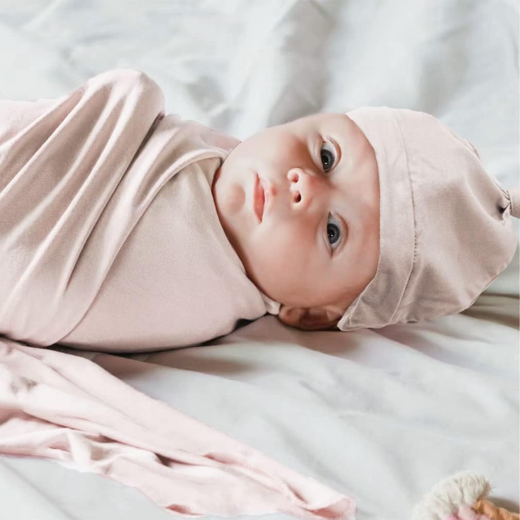 Aijoviko Newborn Swaddle Blanket with Hat Set 35x35