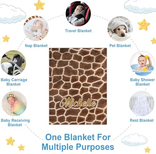 Hyturtle Personalized Giraffe Print Baby Blanket
