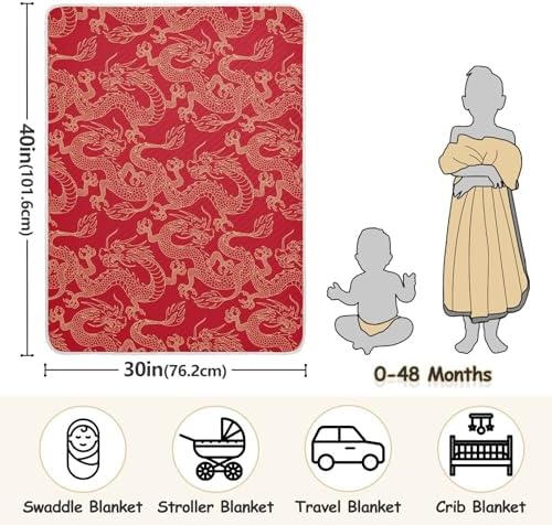KJIZMO Cotton Baby Blanket with Golden Dragon Print 30x40