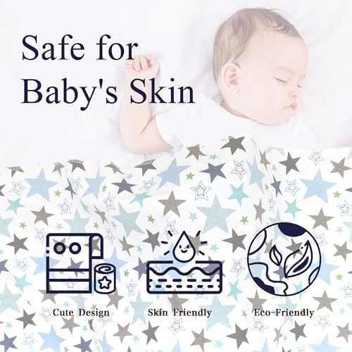 Omilion Receiving Blanket 4 Pack - 30x30 Flannel Cotton Blankets with Washcloths