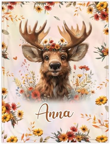 Hyturtle Personalized Moose Blanket - Custom Name Baby Fleece Throw