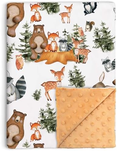 Buerhanerry Woodland Animal Baby Blanket 30x40 Soft Minky with Double Layer Dotted Backing