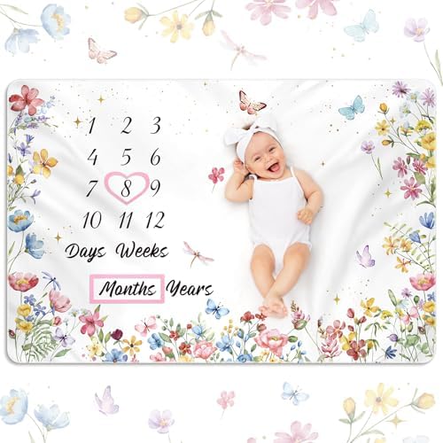 Nuanchu Wildflower Baby Milestone Blanket 60 x 40 Soft Fleece