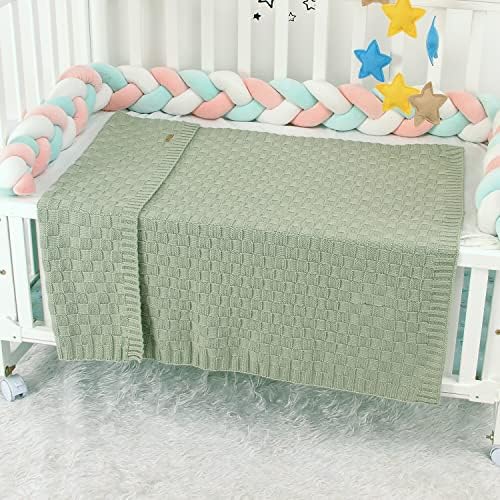 LAWKUL Cable Knitted Baby Blanket Soft Sage Green 40x30