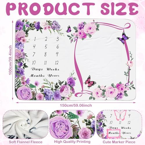 Chumia Baby Milestone Blanket with Floral Butterfly Frame