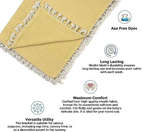 Crane Baby Muslin Swaddle Blanket 30 x 40 Ochre Yellow