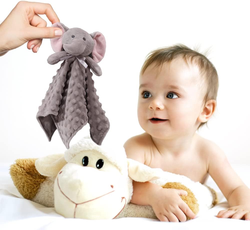 CREVENT Cozy Plush Baby Security Blanket Grey Elephant