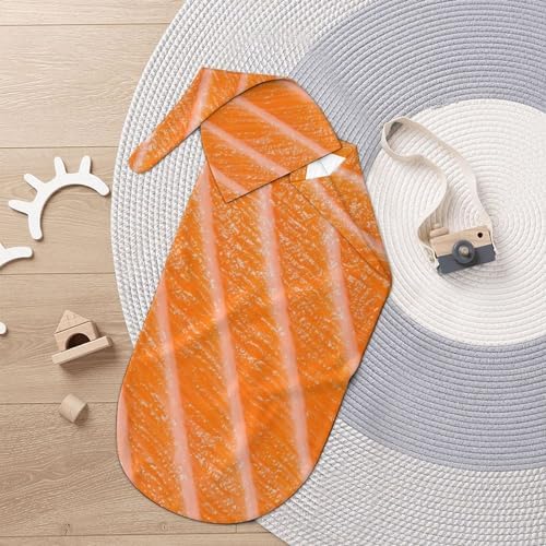 3D Funny Food Salmon Sushi Baby Swaddle Blanket with Hat