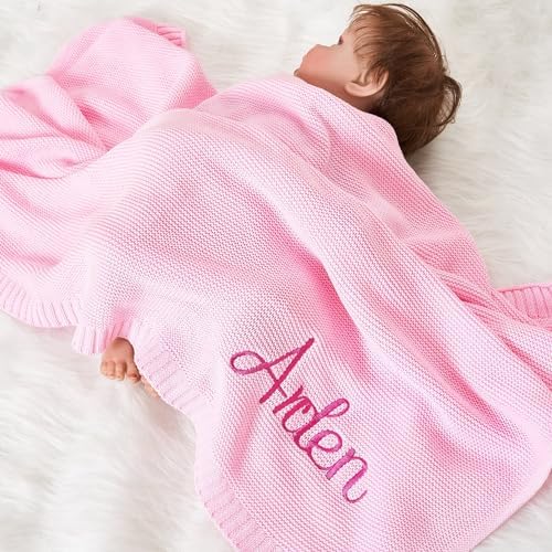 NAZENTI Personalized Baby Girl Blanket with Embroidered Name