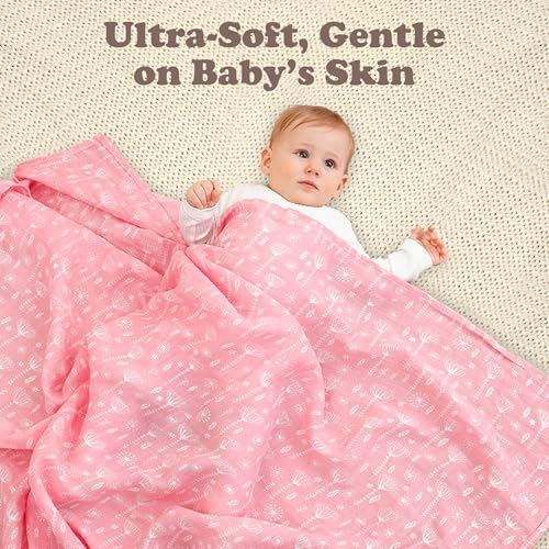 Bublo Baby Muslin Swaddle Blankets 4-Pack Pink