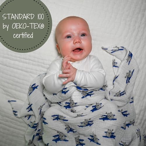 LollyBanks Muslin Swaddle Blanket - Airplane Print