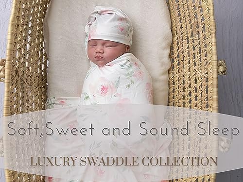 Giggle Angel Baby Girl Swaddle Blanket Set with Beanie Pink 3