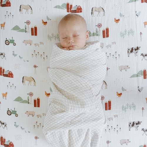 Little Unicorn Cotton Swaddle Blanket Tan Gingham