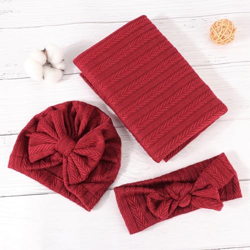 Dreshow Bqubo Swaddling Blanket Set with Bow Hat and Headband