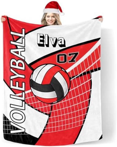 Custom Blanket with Name Text Volleyball Sport Red Swaddling Blanket 30x40inch