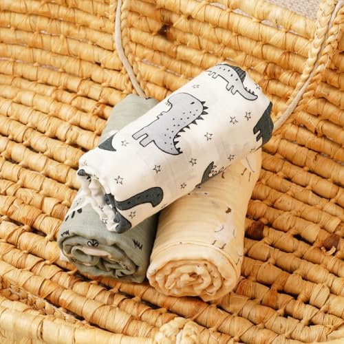 CoolaPeach Muslin Swaddle Blankets 3 Pack for Baby Boys Girls