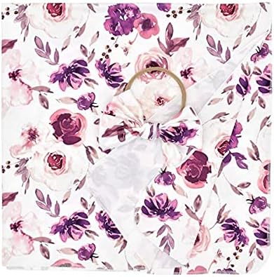 Baby Swaddle Blanket with Headband Set Purple Flowers