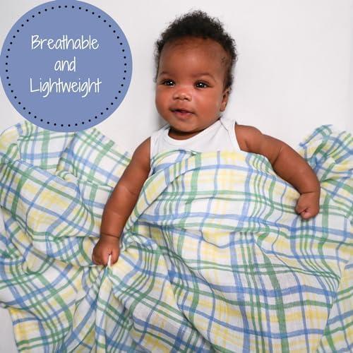 LollyBanks Swaddle Blanket 100 Cotton 47x47 Inches Plaid Print
