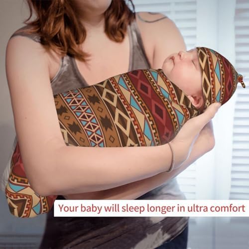 Sanghing Aztec Swaddle Blanket with Beanie Set for Newborns