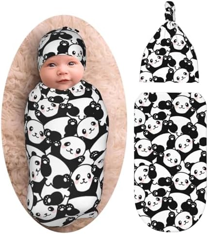 Osvbs Panda Baby Swaddle Blanket Beanie Set