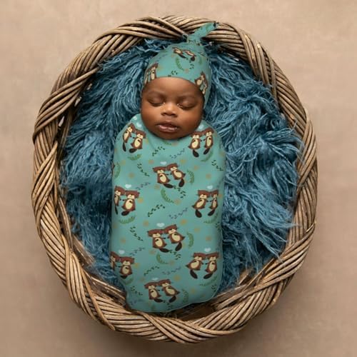 Muishi Cute Beaver Newborn Swaddle Blanket and Hat Set