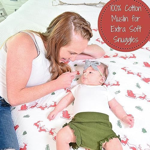 LollyBanks Reindeer Print Swaddle Blanket 100 Cotton 47x47 Inches
