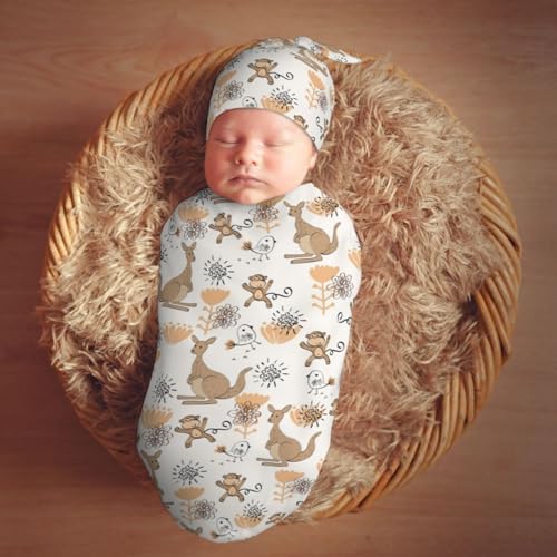 Muishi Funny Kangaroo Monkey Swaddle Blanket Hat Set