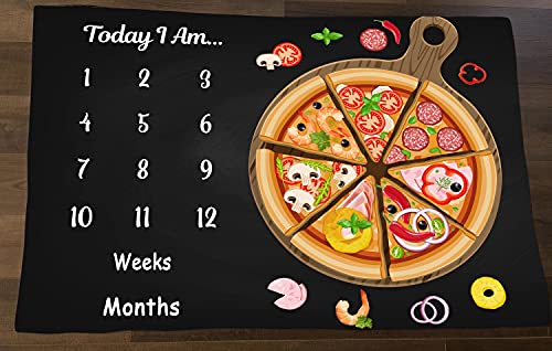 Baby Monthly Milestone Blanket - Pizza Black Personalized 60x40