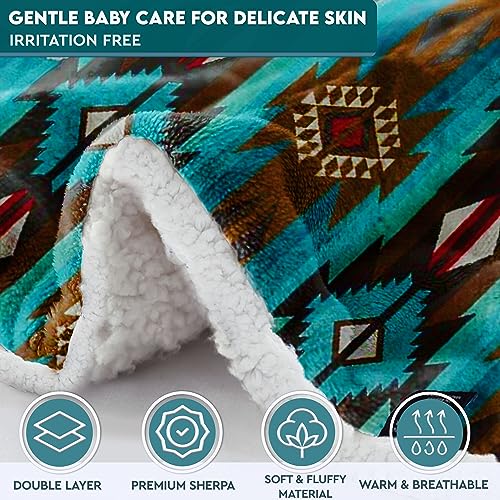 TrailCrest Teal Aztec Sherpa Fleece Baby Blanket