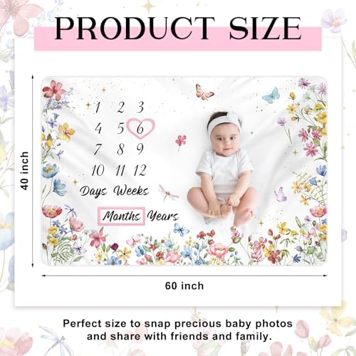 Nuanchu Wildflower Baby Milestone Blanket 60 x 40 Soft Fleece