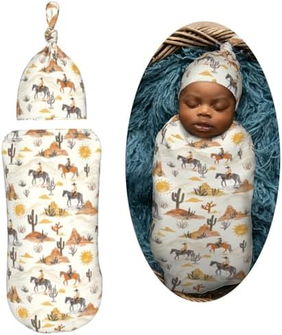 Soft Western Cowboys Horses Swaddle Blanket Set
