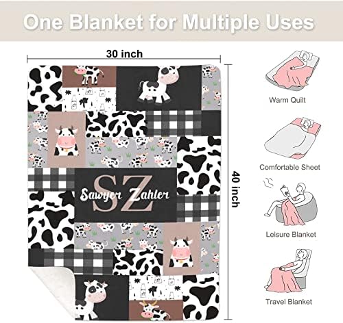 NZOOHY Cow Print Personalized Baby Blanket 30X40 in