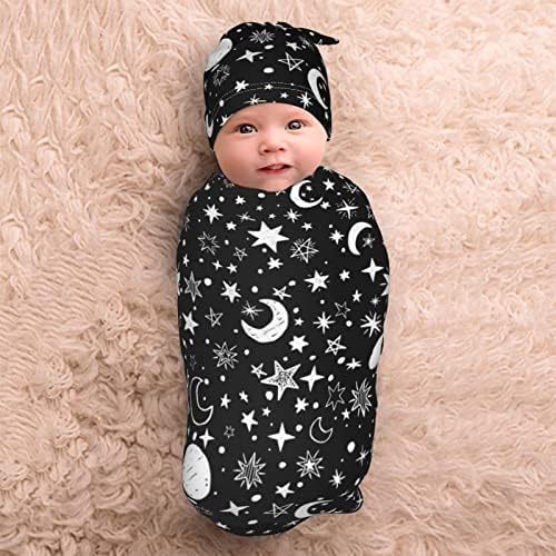 Moon Star Swaddle Blanket Hat Set for Newborns
