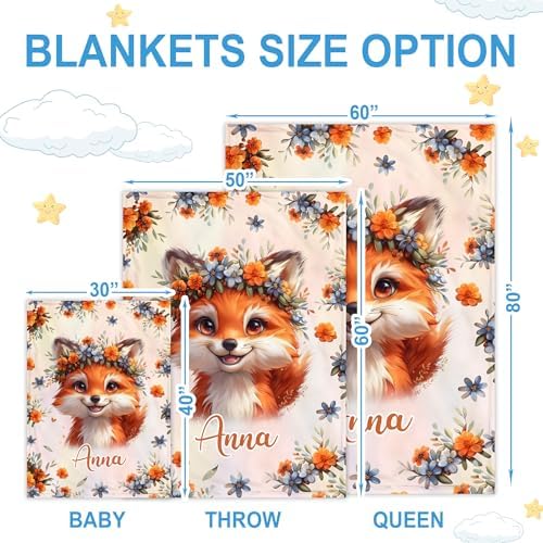 Personalized Fox Baby Blanket with Custom Name
