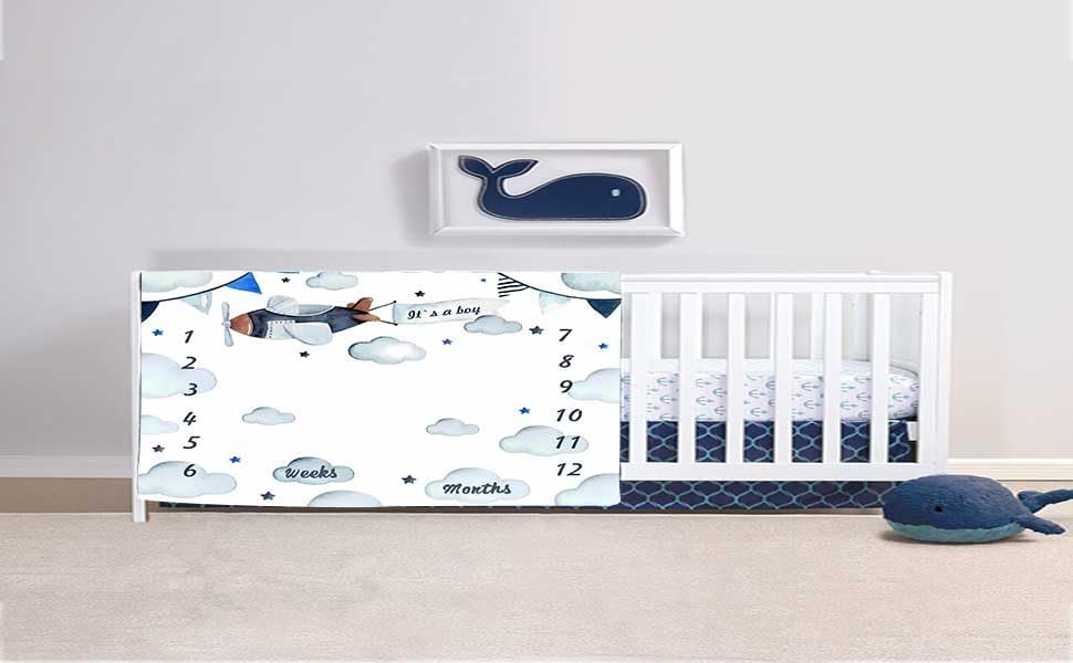 Airplane Baby Milestone Blanket for Boy or Girl
