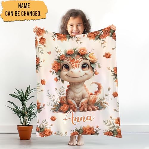 Hyturtle Personalized Dinosaur Baby Blanket - Cozy Plush Gift for Newborn