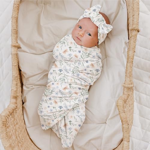 Konssy Baby Girl Swaddle Blanket with Headband Set