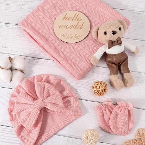 DRESHOW Newborn Blanket Hat Mittens Set Soft Protective