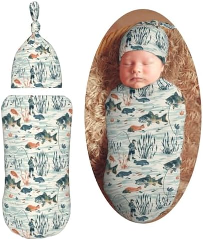 Muishi River Bass Fishes Swaddle Blanket Hat Set 1