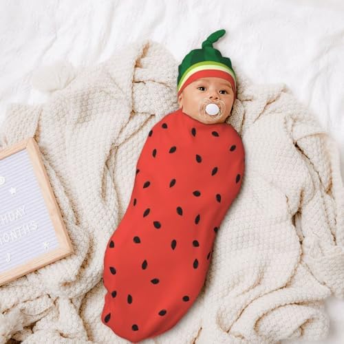 Watermelon Newborn Swaddle Blanket and Beanie Hat Set