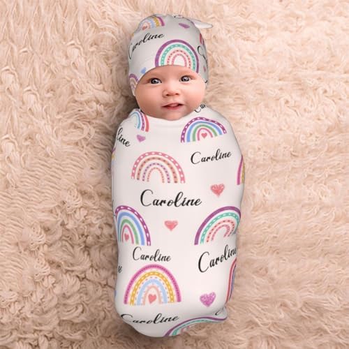 Personalized Rainbow Baby Swaddle Set with Name