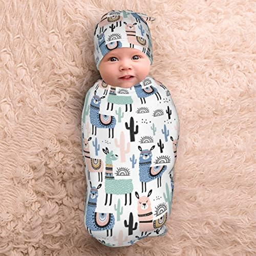 Osvbs Llama Baby Swaddle Blanket with Beanie Set