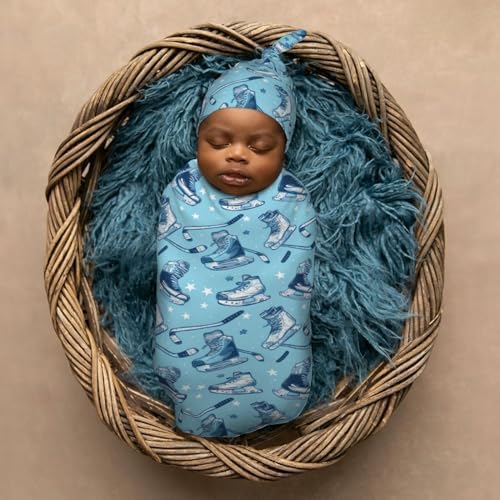 Muishi Ice Hockey Swaddle Blanket Hat Set for Newborns