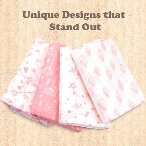 Bublo Baby Muslin Swaddle Blankets 4-Pack Pink