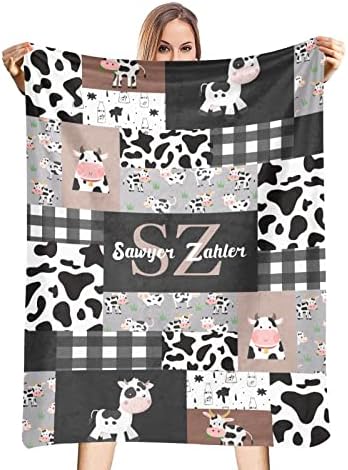 NZOOHY Cow Print Personalized Baby Blanket 30X40 in