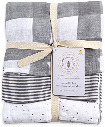 Burts Bees Baby Swaddles 3-Pack Muslin Blankets