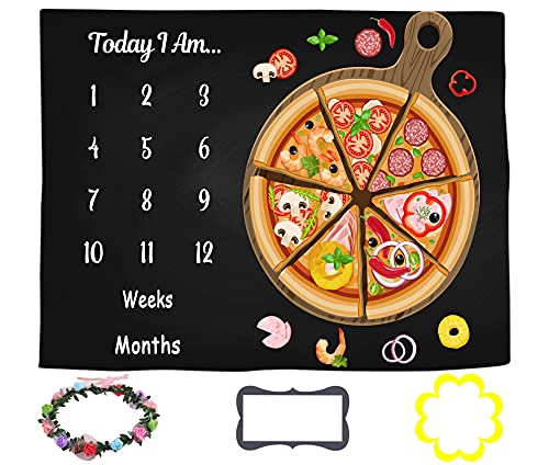 Baby Monthly Milestone Blanket - Pizza Black Personalized 60x40