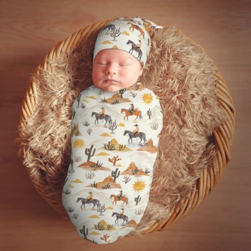 Soft Western Cowboys Horses Swaddle Blanket Set