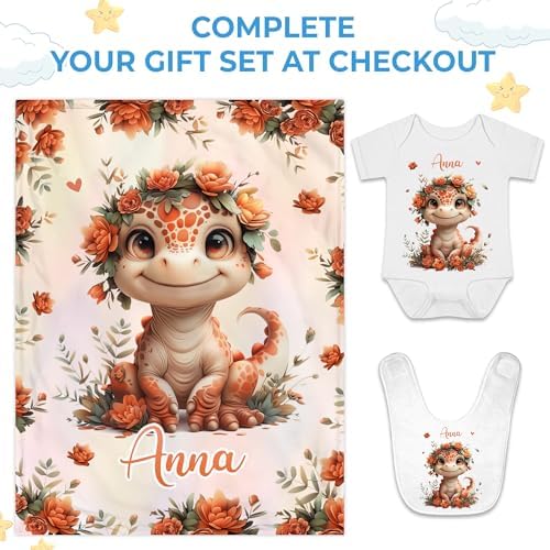 Hyturtle Personalized Dinosaur Baby Blanket - Cozy Plush Gift for Newborn