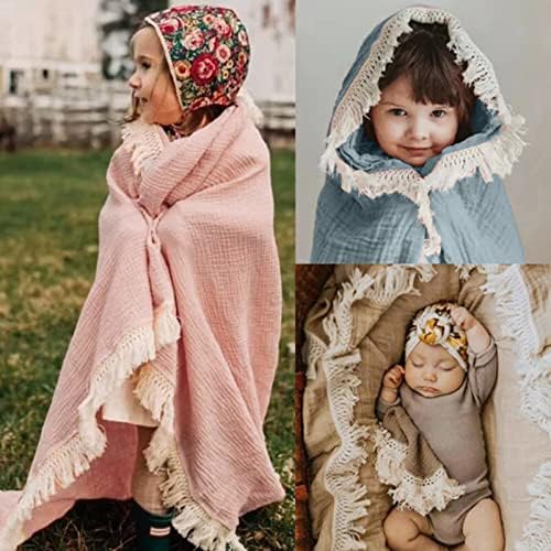 Insular Cotton Muslin Baby Blanket with Tassel 47x40 Khaki